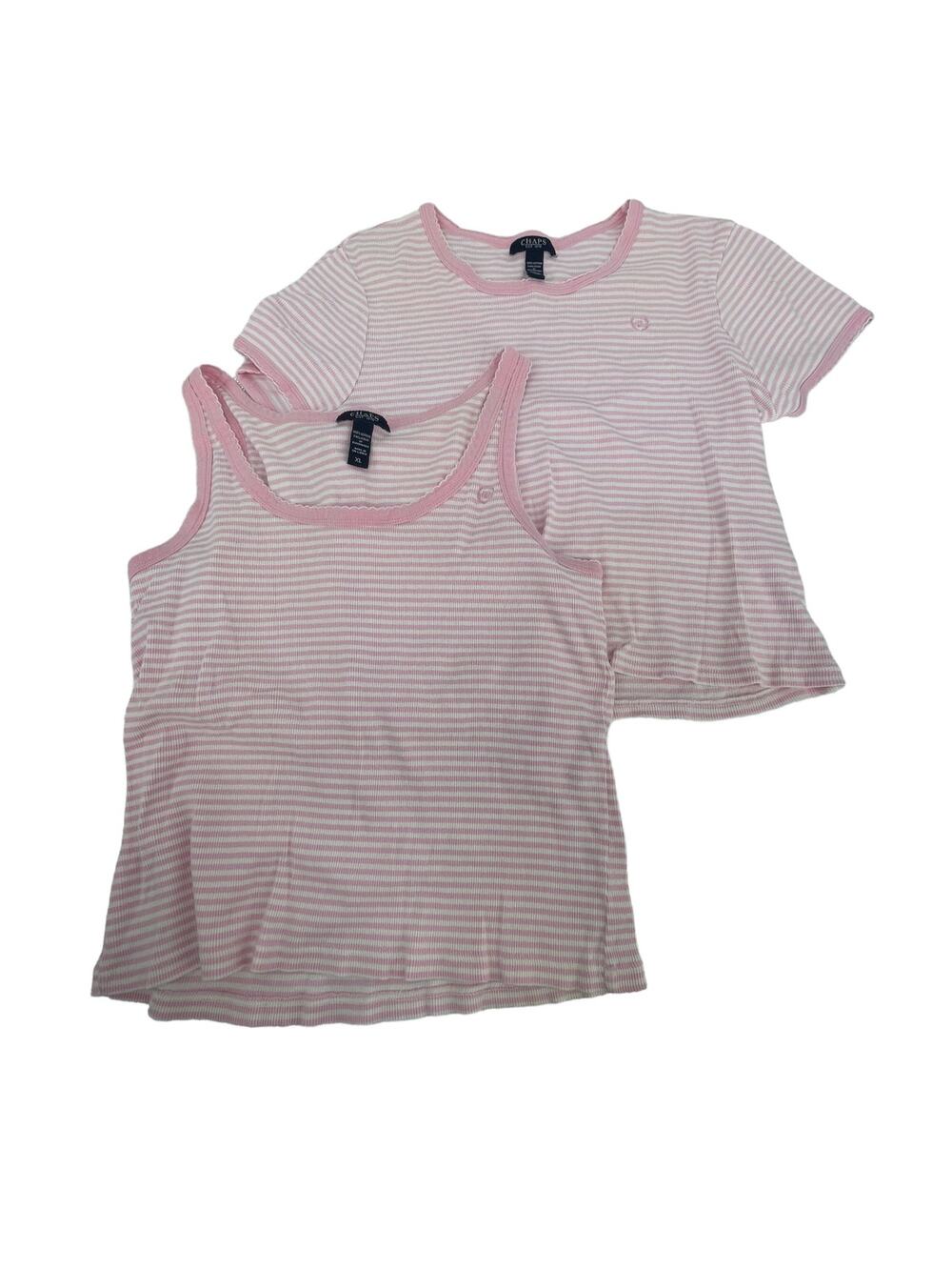 Chaps Bundle Lot of 2 Pink White Striped T-Shirt & Tank Top Women's Size XL